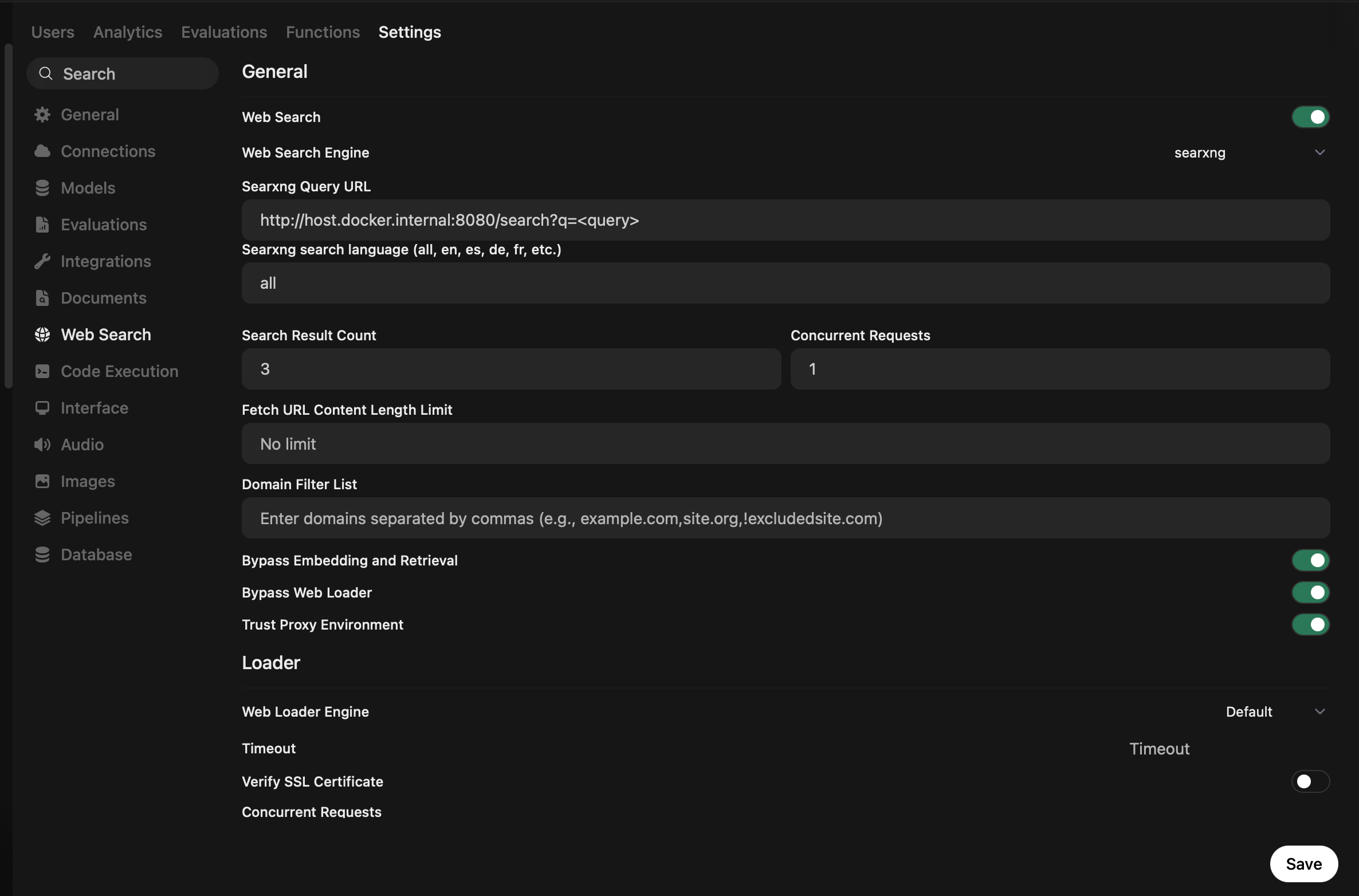 WebSearch configuration screenshot